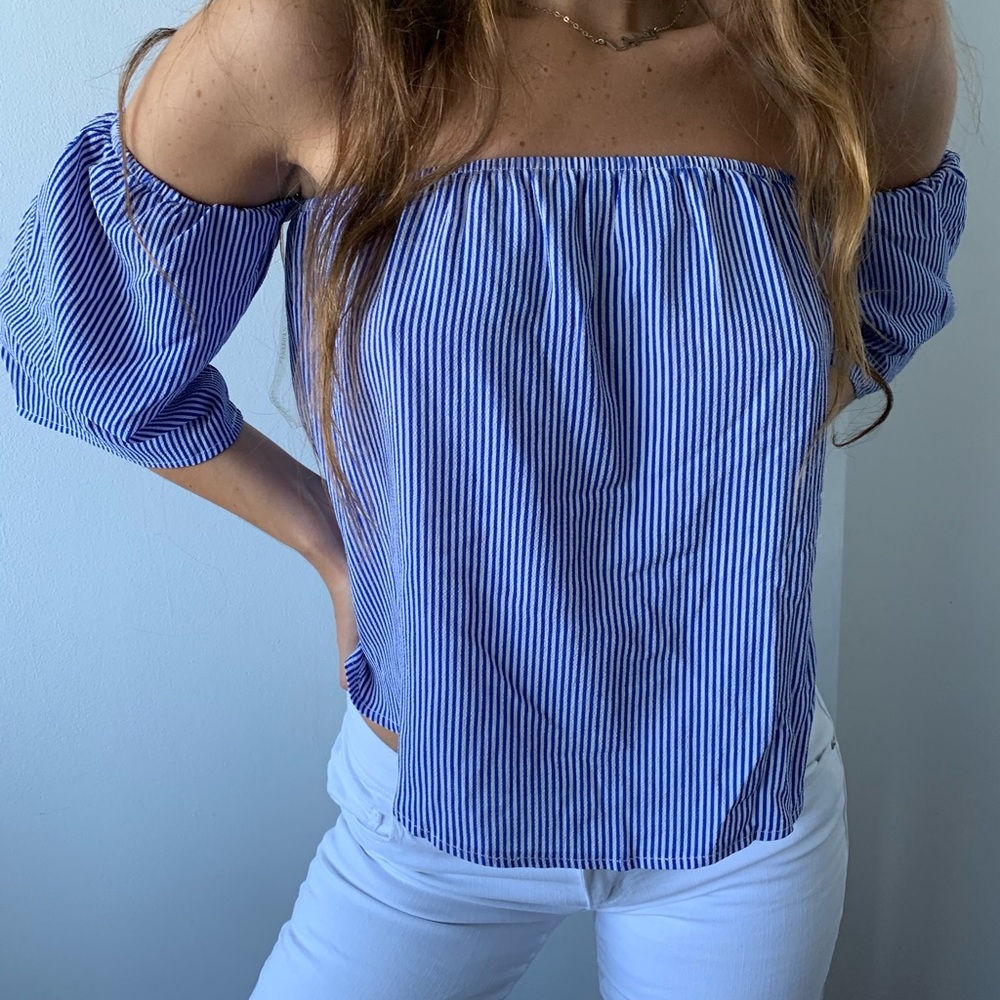 RARE LF the Brand Striped Off the Shoulder Top